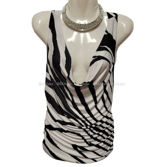 SEXY Animal print Plunging Neckline Top Stretchy Sleeveless SIZES: S &  L -  NEW - Picture 1 of 5